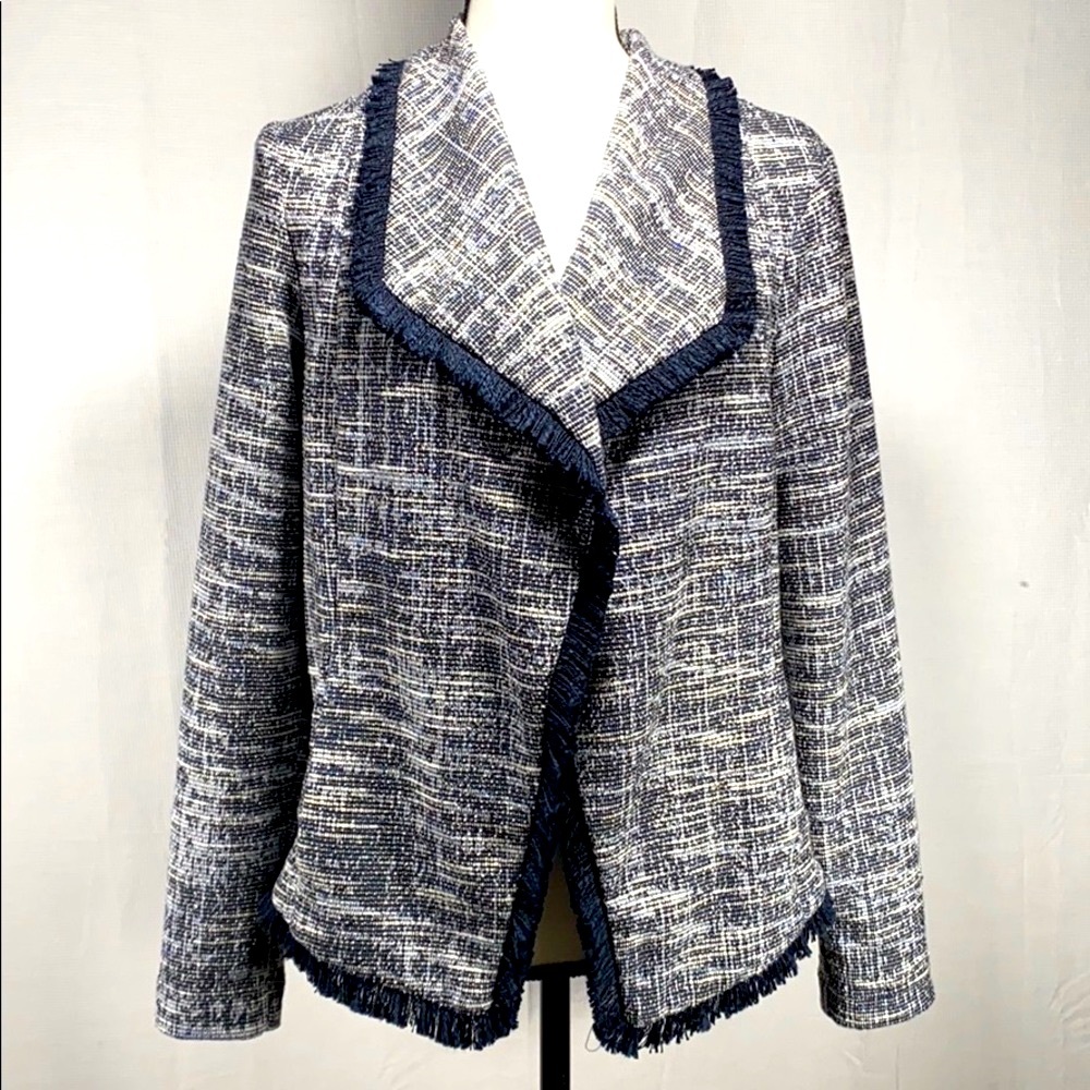 Rachael Zoe Tweed open front blazer Navy fringe